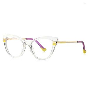 Solglasögon TR90 Cat Eye Metal Anti Blue Light Frame Fashionable Retro Women Brand Designer Computer Gelgasses Recept Glasögon