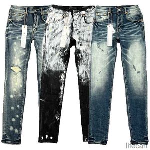 Jeans roxos masculinos de grife Hip-hop moda com zíper com abertura e lavagem calças jeans retrô com costura dobrada rasgada para motociclismo masculina legal e fina calça azul céu para mulheres L3y7