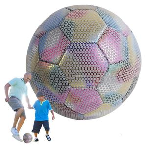 Balls Reflective Soccer HolographicEffect Ball PU Leather Football Training Tool For Adolescents Adults And Lovers 230729