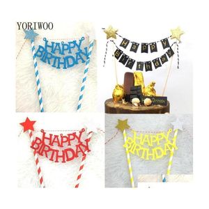 Outros suprimentos para festas festivas Yoriwoo Feliz Aniversário Bolo Bandeira Bandeira Cupcake Toppers 1ª Decoração Chá de Bebê Infantil Decoração277x