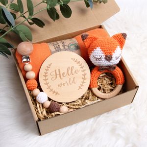 Presentuppsättningar Organisk Bohemian Baby Basket Present Box Born Crochet Ratchet Fine Hemp Swaddle Sticked Toy Set 230728