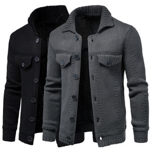 Män s tröjor stickad tröja jacka varm och tjockare i vintern långärmad cardigan ull lapel arbetskläder yttre 230728