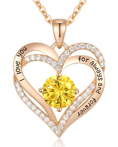 CDE Forever Love Heart Pendant Necklaces for Women 925 Sterling Silver with Birthstone Zirconia, Jewelry Gift for Women Mom Girlfriend Girls Her D43264