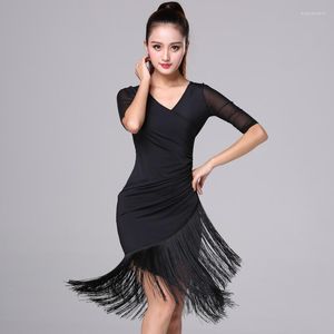Roupas de palco vendendo vestidos latinos para mulheres saia dança tango mangas rumba vestido flamenco 2023 preto