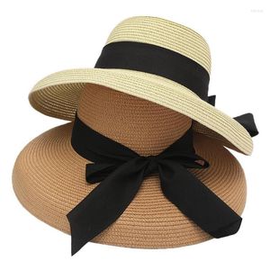 Wide Brim Hats French Hepburn Straw Hat Bow Female Summer Seaside Big Sun Protection Shade Travel Vacation Leisure Wild Beach