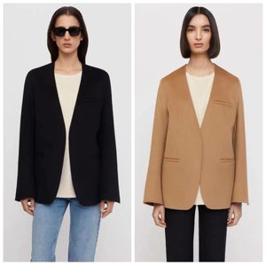 Kvinnorjackor T0teme TT Fashion Camel Black Solid Color Coat Office Casual Wool Straight Cardigan Ladies Tops 230728