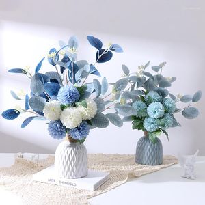 Fiori decorativi Bouquet artificiale Foglia di eucalipto Palla Crisantemo Fiore di seta Matrimonio Brial Home Living Room Decor Dente di leone finto