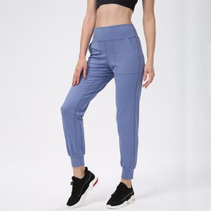 Lu Yoga Calças Jogger Femininas Cintura Alta Macia Calças Femininas Bolsos Treinamento Senhora Calças de Jogging F19027