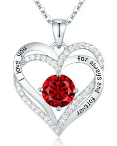CDE Forever Love Heart Wisiant Naszyjniki dla kobiet 925 Srebro Srebro z Birthstone Cyrconia, prezent biżuterii dla kobiet Dziewczyny Dziewczyny Her D43250