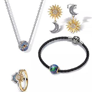 2023 Neue 925 Silber Sonne Mond Charms Armband Set Diamant Erde Ring Designer Ohrringe DIY fit Pandora Halskette Armband für Frauen Luxus Schmuck Geschenk