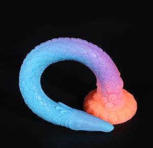 Anal Toys Super Long Luminous Plug Anal Dildo Colorful Glowin Dragon Dildos For Women Sex Toys Soft Buttplug med Suction Cup Butt Plug 230728