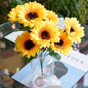 Decorative Flowers 1 Bunch 7 Heads Artificial Sunflower Bouquet Large Silk Flower For Home Wedding Party Table Window Decor DIY