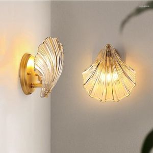 Wall Lamp Bedroom 1 Pcs Novelty Shell Light Brass Childen G9 Led Bulb Copper Mirror Corridor Glass Fixtures