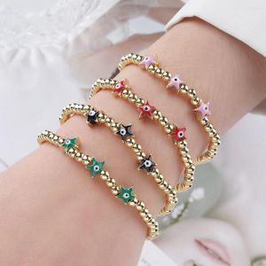 Strand Trendy Enamel Star Shape Bracelet Cute Jewelry Gold Color Beads Jewellery Beaded Stretch Bracelets For Women Girl Gift Wholesale