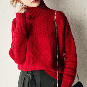 Women's Sweaters Autumn And Winter Thickened Twist High Neck Pullover Short Knitted Loose Lazy Large Sweater