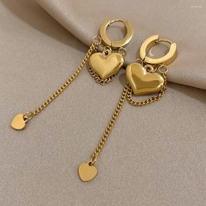Hoop kolczyki Aensoa 316L Stal nierdzewna geometryczna miłość serce dla kobiet 18K Gold Slated Long Chain Ear Ear Wising Jewelry