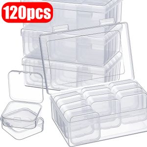 Suporte de jóias 120pcs limpar pequenos recipientes de plástico caixa de armazenamento transparente com tampa articulada para itens artesanato pacote de jóias casos claros 230728