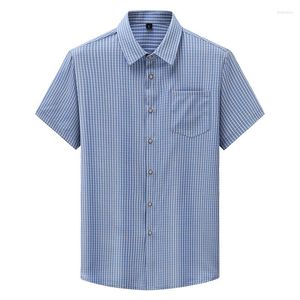 メンズカジュアルシャツ夏のファッションスクエアネックアイスシルクチェッカープリント半袖シャツプラスサイズl xl 2xl 3xl 4xl 5xl 6xl 7xl