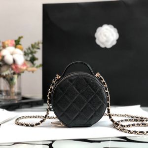 10A Top Quality Luxury Designer Round Vanity Case Bag Women's Fashion Handbag Cowhide Chain Shoulder Bag Lady Circular Cosmetic Bag 12cm Crossbody Bag Purse With Box