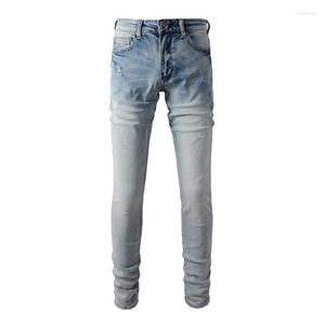 Mäns jeans ankomst nödläge ljus blå tomt streetwear smala high street mager stretch vanlig rippade män