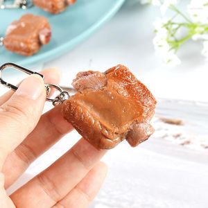 Keychains 1pc Simulation Braised Pork Ribs Keychain Funny Silicone Doll Women Bag Pendant Couple Key Chains Kid Toy Gift DIY Jewelry Craft