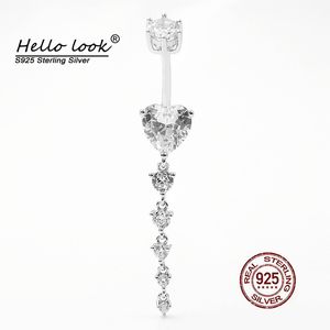 Anéis de botão de sino de umbigo HelloLook Long Zircon Pendring Piercing para mulheres 925 Silver Sterling Belly Belly Body Jewelry 230729