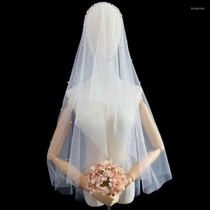 Bridal Veils GYfree Shippin Hand Beading Fingertip Length White Ivory Champagne Wedding Veil One Layer Cut Edge Beaded With Tulle