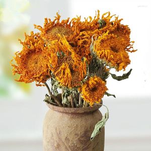 Flores decorativas DENISFEN decoração de outono girassol amarelo buquê seco flor real para decoração de jardim de festa de escritório em casa