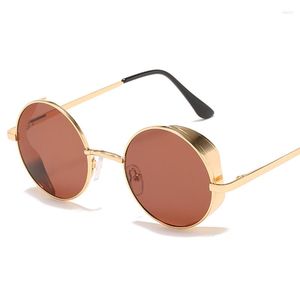 Óculos de sol Steampunk Armação Redonda Para Mulheres Homens Moda Vintage Design Esportes Condução Óculos de Sol Tendência Masculino Feminino Eyewear 2023