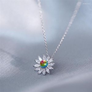 Naszyjniki wisiorek Sole pamięć Śliczna kryształowy słońce kwiat chryzantem Gradient srebrny kolor obojczyka łańcuch żeński SNE452