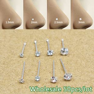 Anéis de botão de sino de umbigo 50pcslot piercing de pino de nariz 925 prata esterlina 15mm 2mm 25mm m redondo cristal transparente nariz jóias 230729