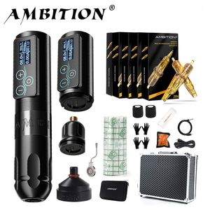 Tatueringsmaskin Ambition Vibe Kit Portable Wireless Tattoo Machine Pen Sturdy Coreless Motor 2400mAh Lithium Battery Lämplig för tatueringskonstnärer 230728