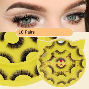 10 Pairs D Curl Faux Mink Eyelashes Light Weight False Lashes Wispy Crisscross Eye Lash Extensions Soft Reusable Cruelty Free Makeup