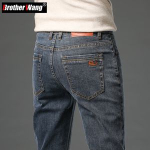 Mens Jeans Autumn Mens Business Straight Fit Jeans Retro Blue Smoke Gray Byxa Bomull Elastiska Bekväma tyg Pants Male 230729