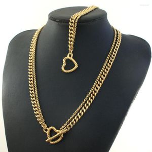 Necklace Earrings Set Stainless Steel Fashion Heart Jewelry Gold Color Bracelet Chain Sets For Women Good Quality SBJZHBEG