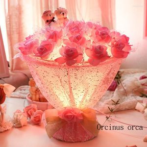 Tischlampen, moderne romantische Blumenlampe, Valentinstagsgeschenk, Hochzeit, Schlafzimmer, Nachttisch, kreative rosa Rosen