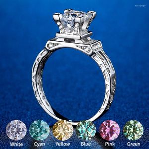 Cluster Rings Luxury Jewelry Moissanite Ring For Women One Tower Design Color D VVS1 3EX Cut Blue Green Pink Red Yellow Stone 925 Silver