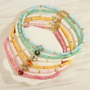 Halsband Boho Vintage Teufelsauge Glasperlen Halskette Schmuck für Frauen Süßigkeiten handgemachte Muschel Perlen kurze Schlüsselbeinkette Zubehör