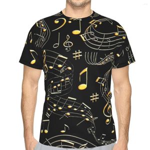 Camisetas Masculinas Música Notas Musicais Dourado Gola Redonda em Relevo Poliéster TShirt 3D Tridimensional Original Camisa Fina Tops Masculinos Grande Venda