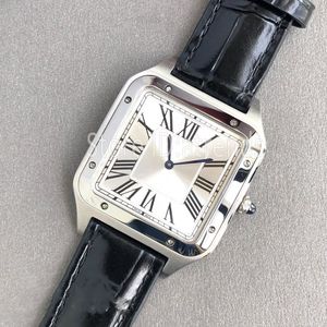 Top Fashion Quartz Watch Men Gold Silver Dial Sapphire Glass Larger Size 35x46mm Leather Strap Wristwatch Classic Square Design Gentlemen Casual Clock 1771