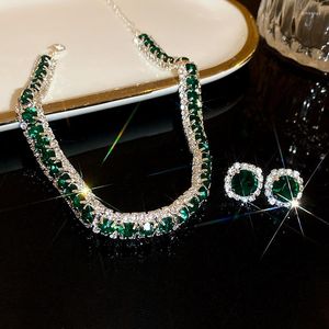 Choker Fashion Trend Unique Design Elegant Delicate Light Luxury Green Zircon Necklace Women Jewelry Party Premium Stud Earrings Gift