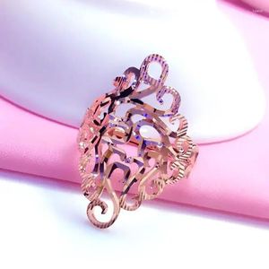 Кластерные кольца Creative 585 Purple Gold 14k Rose Shiny Flower для женщин открытый широкий полый дизайн