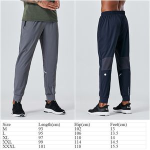 Lu Lu lemen Mens Long Pants Yoga Outfits Running Sport Breathable Train Trousers Adult Sportswear Gym Exercise Elastic Fitness Wear Fast Dry Drawstring