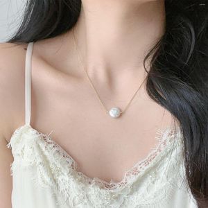 Chains Fashion Simple Button Baroque Pearl Short Necklace For Women
