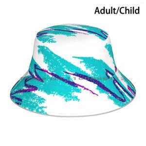 Berets Retro Cup Bucket kapelusz słoneczny nostalgiczny duch nostalgia lat 80. Solo abstrakcyjne Funky Waves 90s Turquoise Purple Classic