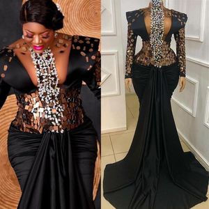2022 Plus Size Arabic Aso Ebi Black Luxurious Mermaid Prom Dresses Beaded Crystals Evening Formal Party Second Reception Birthday 239c