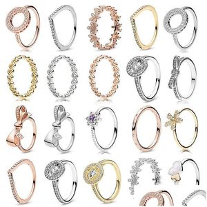 Bandringe Hohe Qualität 925 Sterling Silber Roségold Fit Dünner Finger Stapelbar Party Runde Frauen Original Pandora Schmuck Drop Delive DHDMA