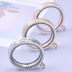 Anhänger Halsketten 10 stücke 35mm Runde Strass Glas Medaillion Floating Charm Memory Medaillon Halskette Für Frauen Männer Geschenk Schmuck handwerk Masse