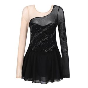 Scene Wear Women Figur isskridskor Dress Långärmningsnät Mesh Splice Ballet Gymnastics Leotard för Performance Competition Dance Cost205n