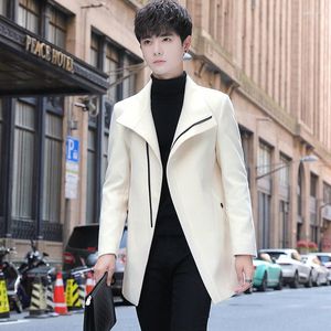 Men's Jackets Trendy Solid Color Zipper Woolen Coat Jacket Men 2023 Slim Fit Designer Mid Long Trench For Brand Black Yellow